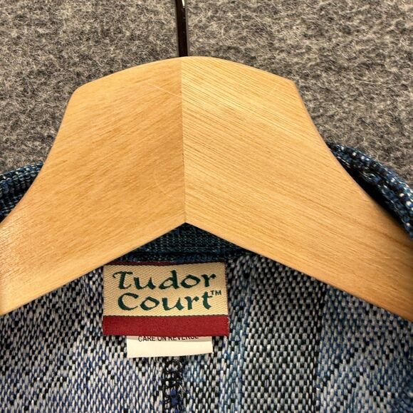 Tudor Court Jacket Women L Large Blue Geometric Button Up Long Sleeve Casual - Picture 3 of 7